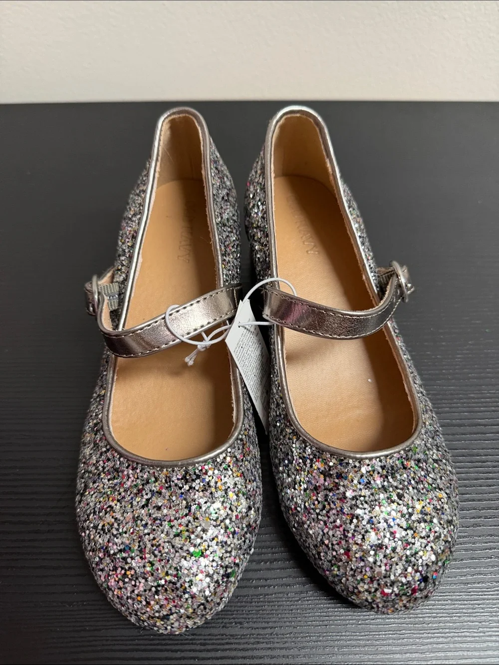 NWT Girls Silver Multi-Glitter Mary Jane Heels - Kids Shoes SZ 13